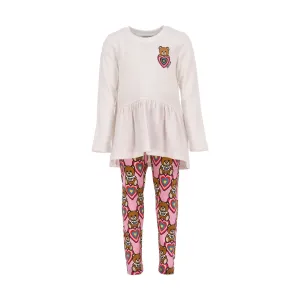 Moschino Kids Girl's Heart Teddy White Top & Leggings Set