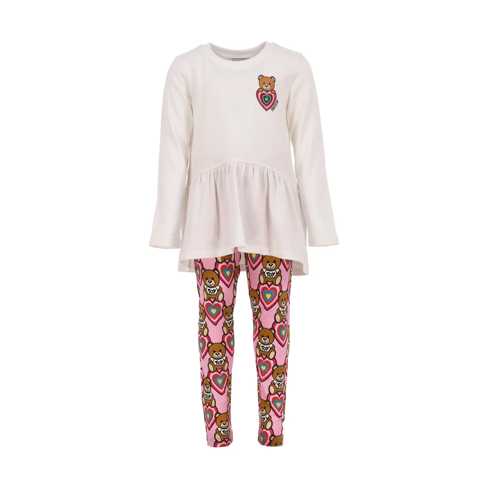 Moschino Kids Girl's Heart Teddy White Top & Leggings Set