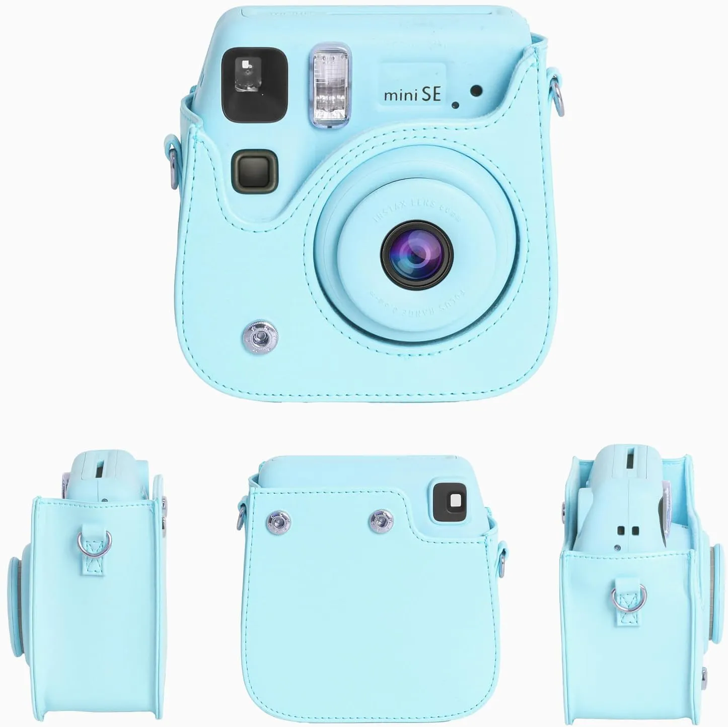 MOSISO Camera Protective Case Compatible with Instax Mini SE, PU Leather Instant Camera Carrying Storage Bag with Adjustable Shoulder Strap&Pocket for Instax Mini SE Film, Blue