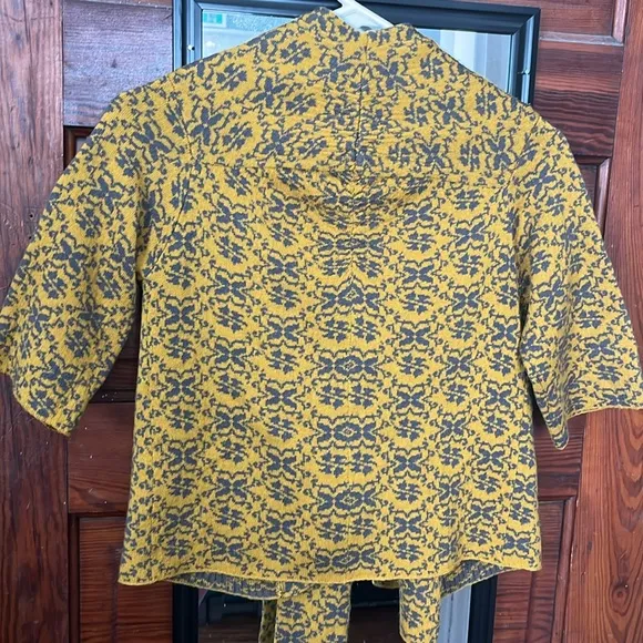 MOTH. Anthropologie Mustard Printed Draped Wool Blend Cardigan Shawl Jacket S