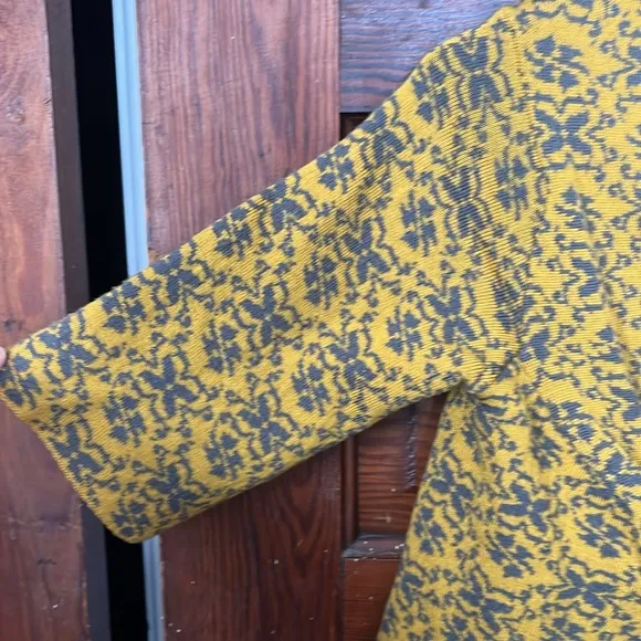 MOTH. Anthropologie Mustard Printed Draped Wool Blend Cardigan Shawl Jacket S