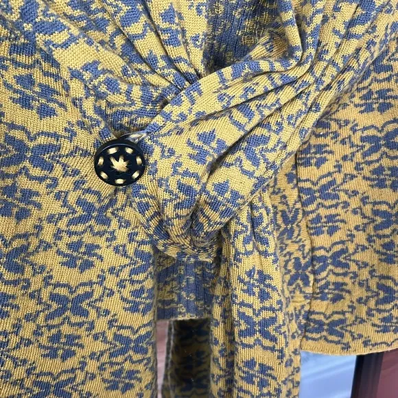 MOTH. Anthropologie Mustard Printed Draped Wool Blend Cardigan Shawl Jacket S