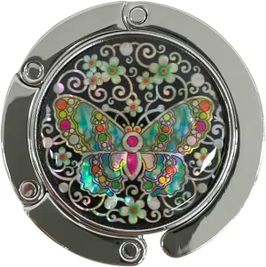 Mother of Pearl Purse Hook Magnet Clip Table Handbag Hanger Foldable Table Holder (Arabesque Butterfly)