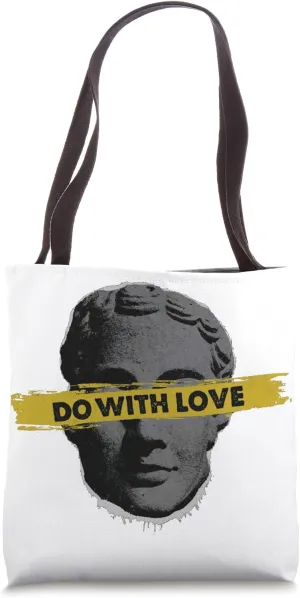 Motif with stony head, writing do with loves, yellow bar Tote Bag