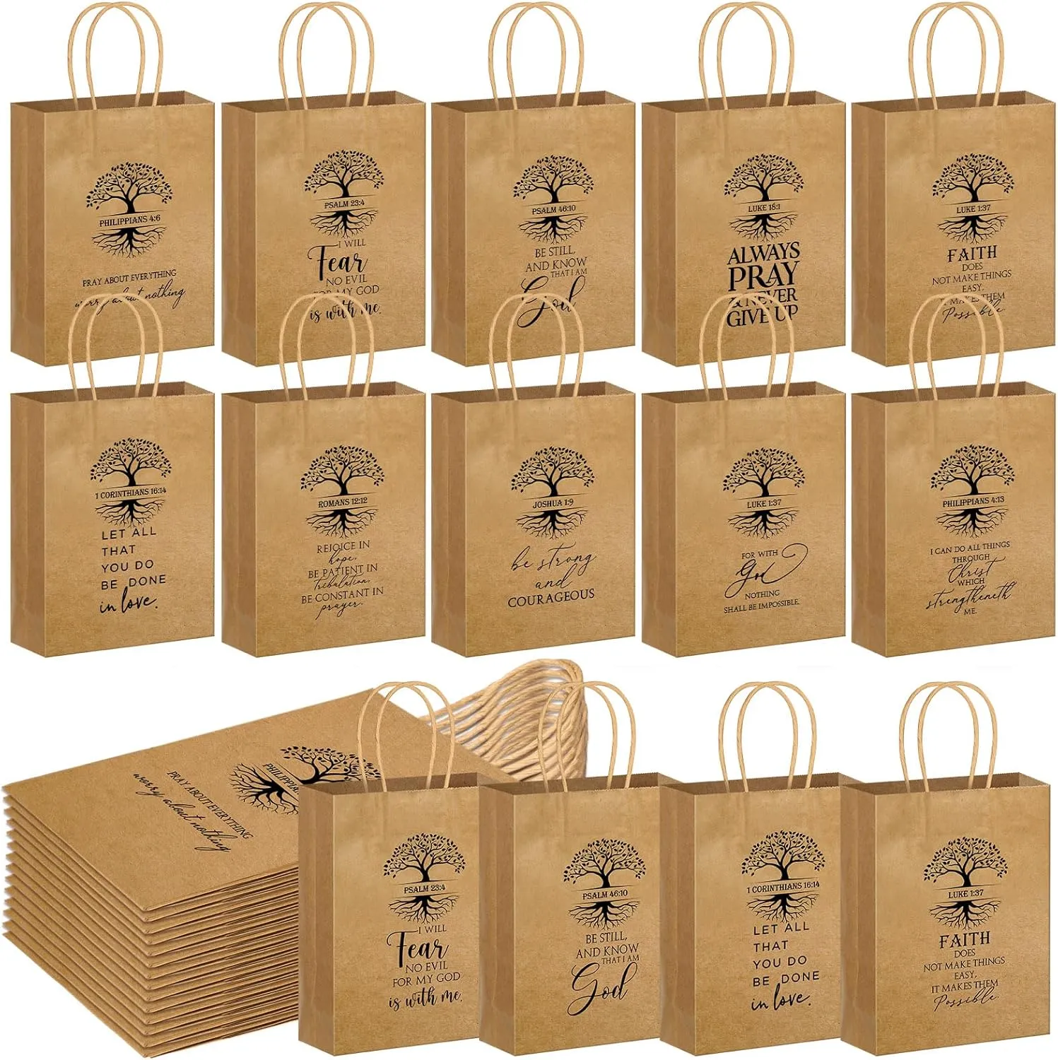 Motipuns 50 Pcs Christian Gift Bag for Mother's Day Religious Kraft Paper Bags Bulk with Handle 5.91 x 3.15 x 8.27 Inches Bible Verse Church Welcome Gift for Dad Church Father Family Baptism