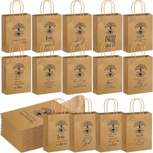 Motipuns 50 Pcs Christian Gift Bag for Mother's Day Religious Kraft Paper Bags Bulk with Handle 5.91 x 3.15 x 8.27 Inches Bible Verse Church Welcome Gift for Dad Church Father Family Baptism