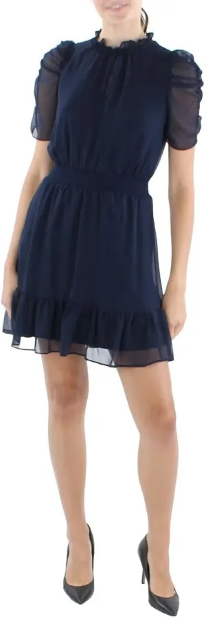 MSK Womens Petites Chiffon Smocked Mini Dress Navy PS