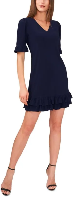 MSK Womens Petites Ruffle Mini Shift Dress Navy PXL