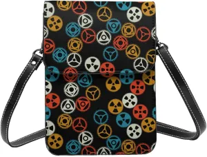 multi-colored gears technological style black Crossbody Cell Phone Purse for Women Girls Leather Mini Cross Body Bags Small Shoulder Bags