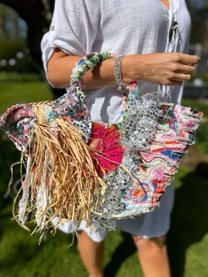 Multicolour Luxury Marble Distressed Tote Bag