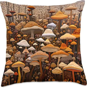 Mushroom Fungi Cottagecore Aesthetic Shrooms Forest Scene Throw Pillow, 18x18, Multicolor