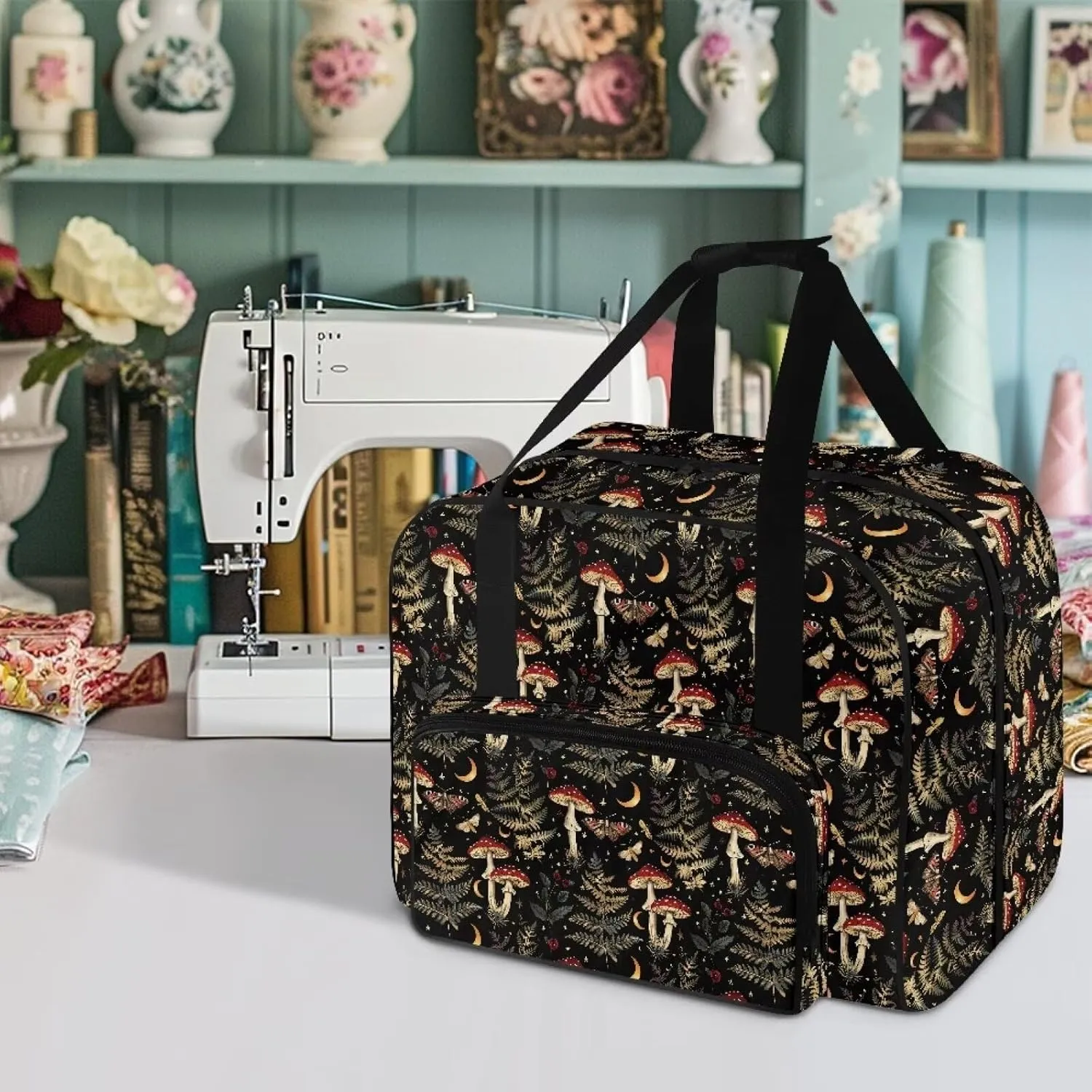 Mushroom Tree Sewing Machine Tote Case Fits Most Sewing Machines, Sewing Bag with Handle - Portable Sewing Case