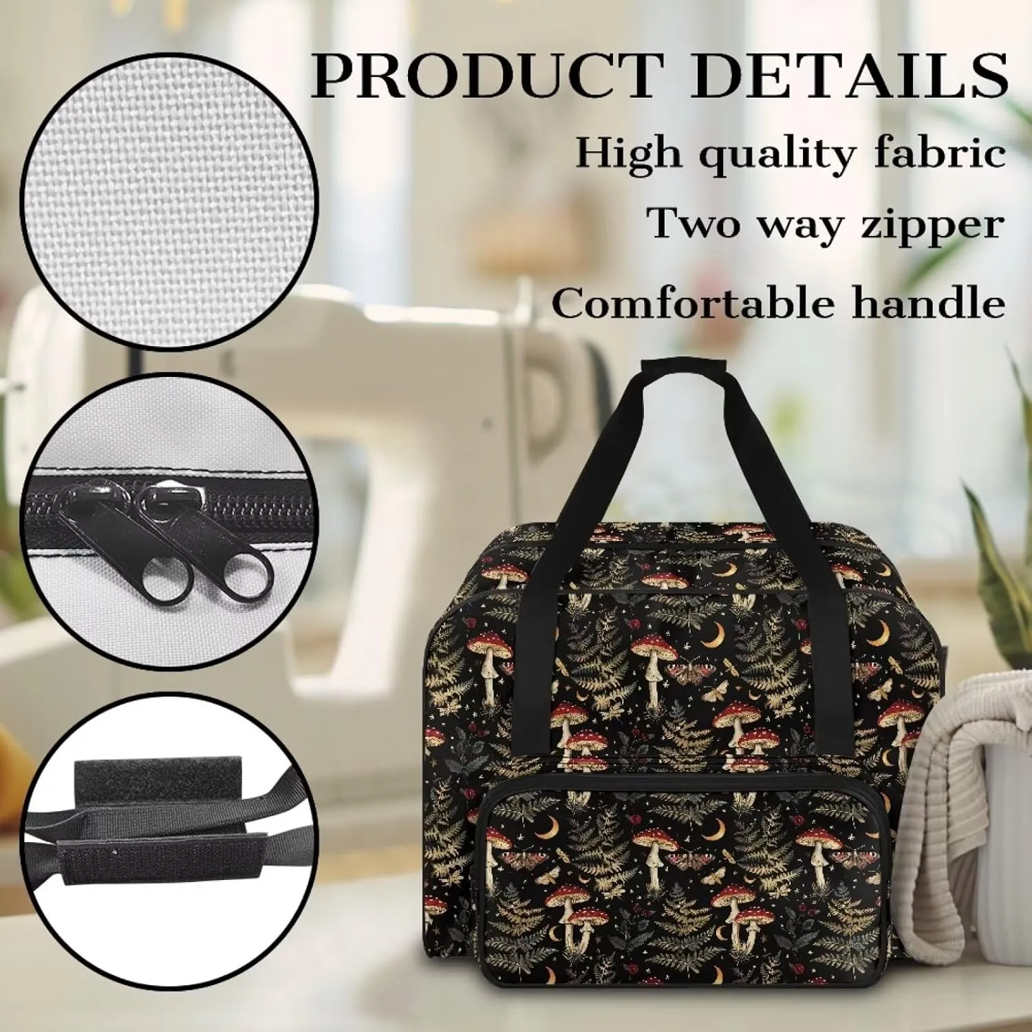 Mushroom Tree Sewing Machine Tote Case Fits Most Sewing Machines, Sewing Bag with Handle - Portable Sewing Case