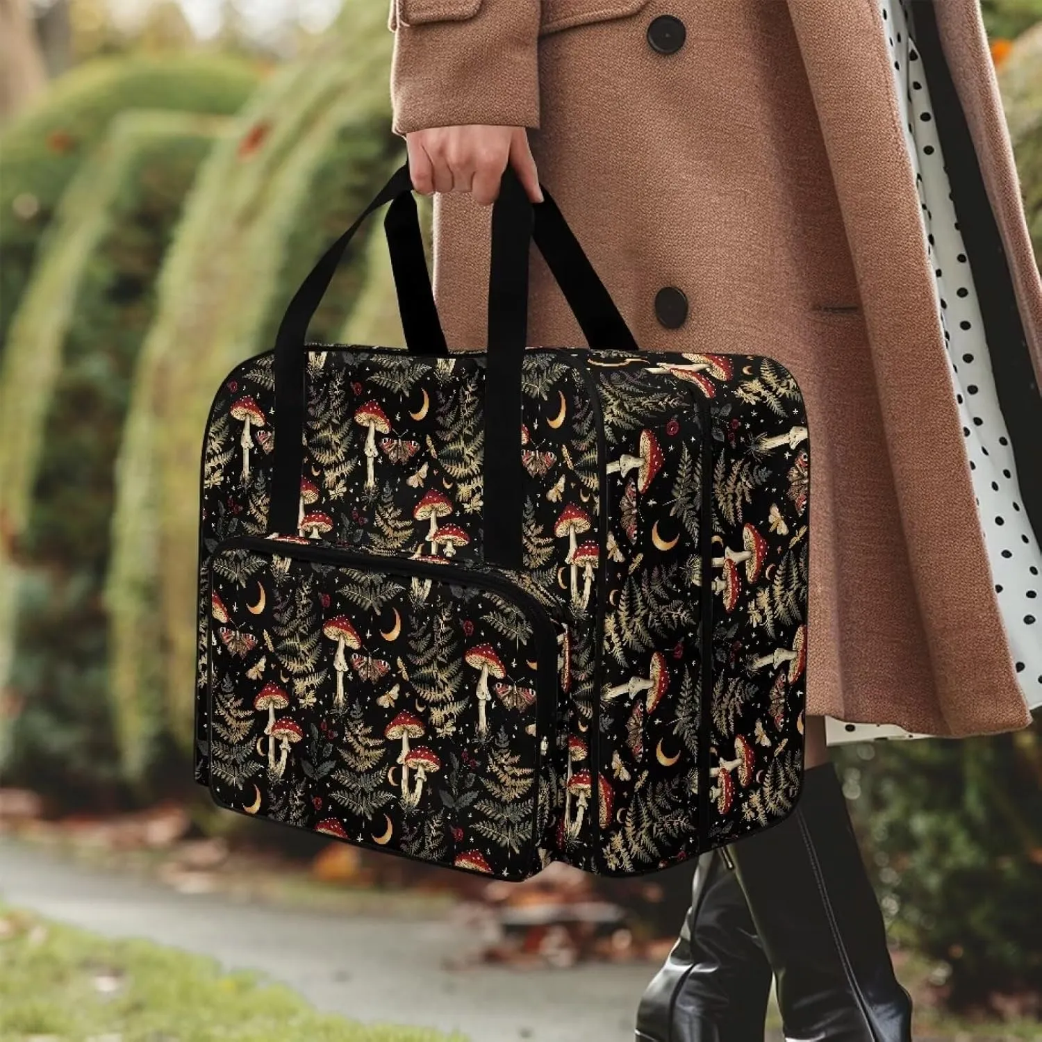 Mushroom Tree Sewing Machine Tote Case Fits Most Sewing Machines, Sewing Bag with Handle - Portable Sewing Case