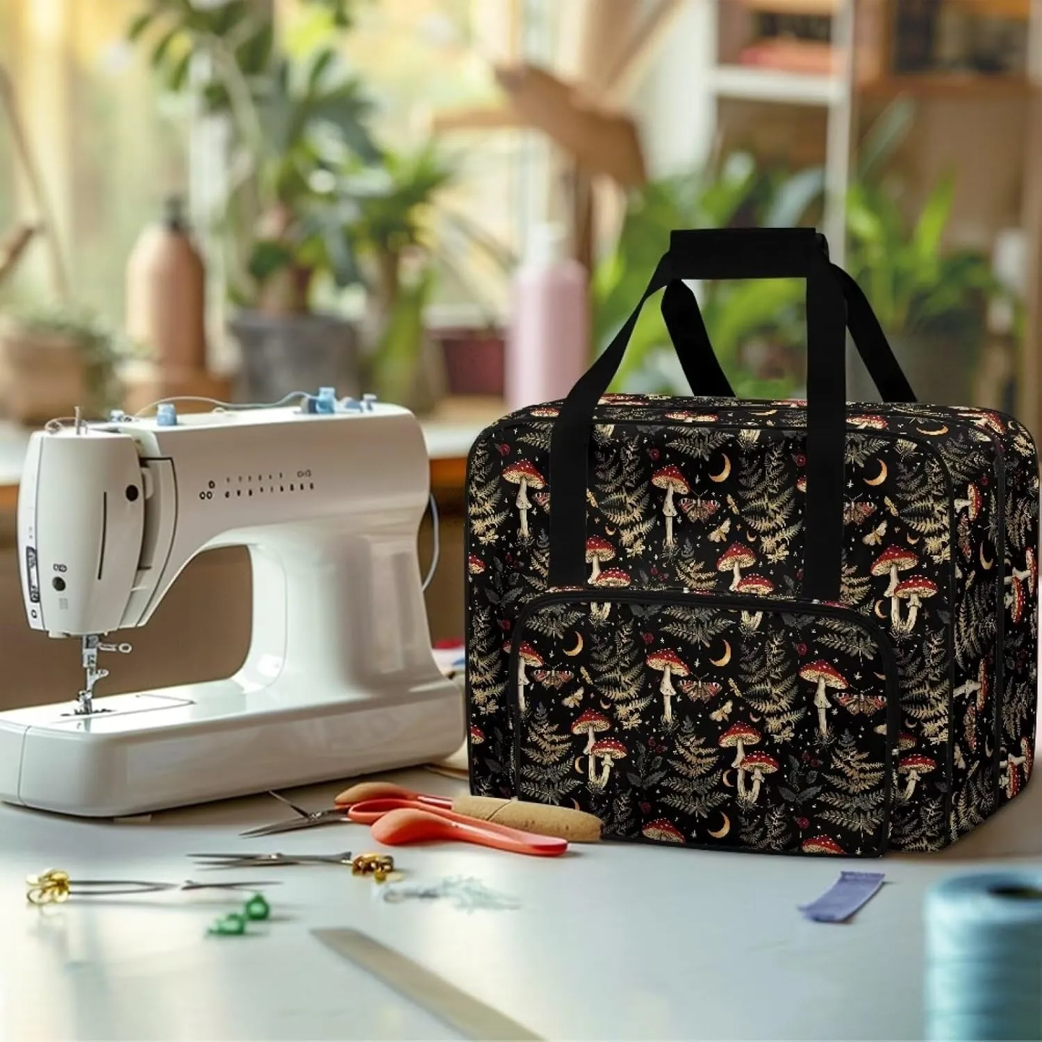 Mushroom Tree Sewing Machine Tote Case Fits Most Sewing Machines, Sewing Bag with Handle - Portable Sewing Case