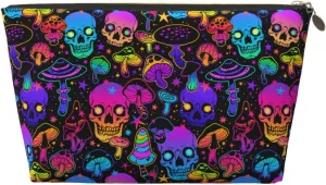 Mushrooms Skulls Small Makeup Bag for Women - Leather Travel Cosmetic Bag Make Up Pouch Mini Travel Zipper Pouch - Makeup Organizer Bag