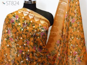 Mustard Organza Brocade Gold Indian Printed Head Scarf Crafting Wedding Dress Costume Doll Making Gift for Her Bridal Veil
