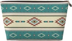 Native Indian Western Tribal Small Makeup Bag for Women - Leather Travel Cosmetic Bag Make Up Pouch Mini Travel Zipper Pouch - Makeup Organizer Bag