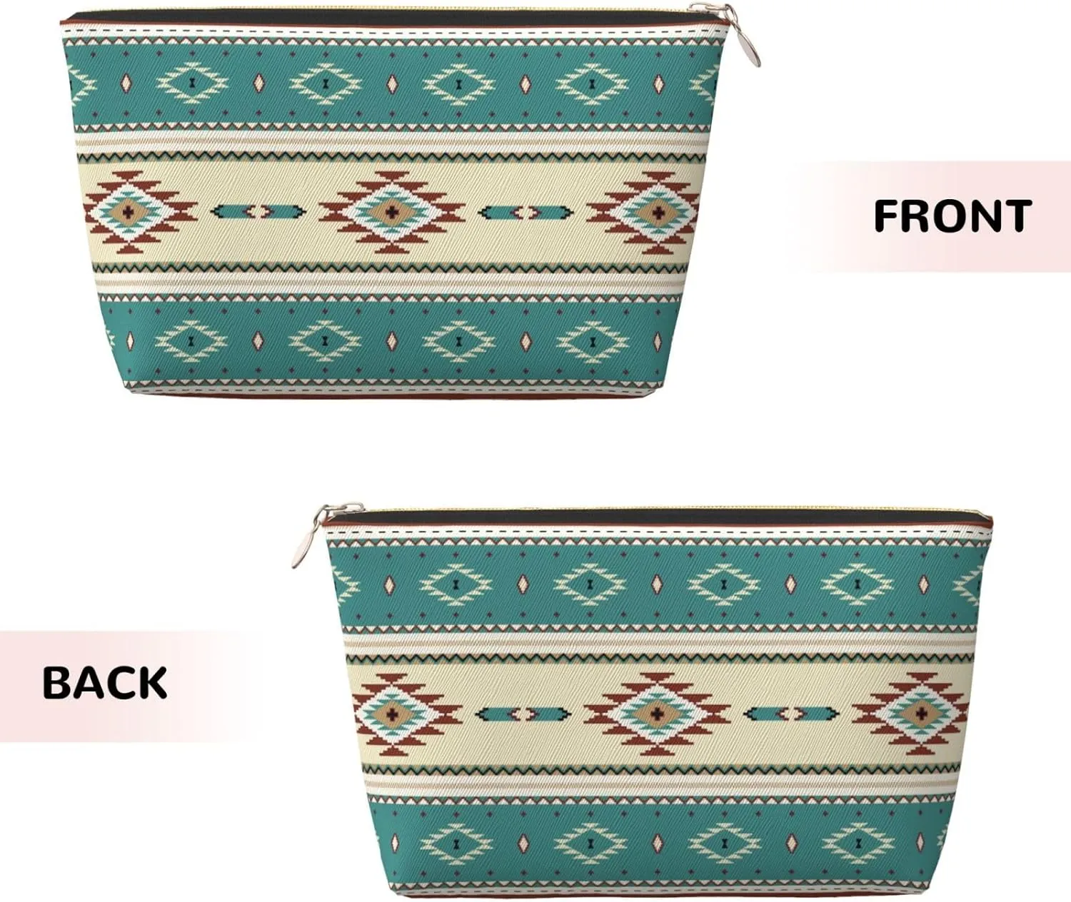 Native Indian Western Tribal Small Makeup Bag for Women - Leather Travel Cosmetic Bag Make Up Pouch Mini Travel Zipper Pouch - Makeup Organizer Bag
