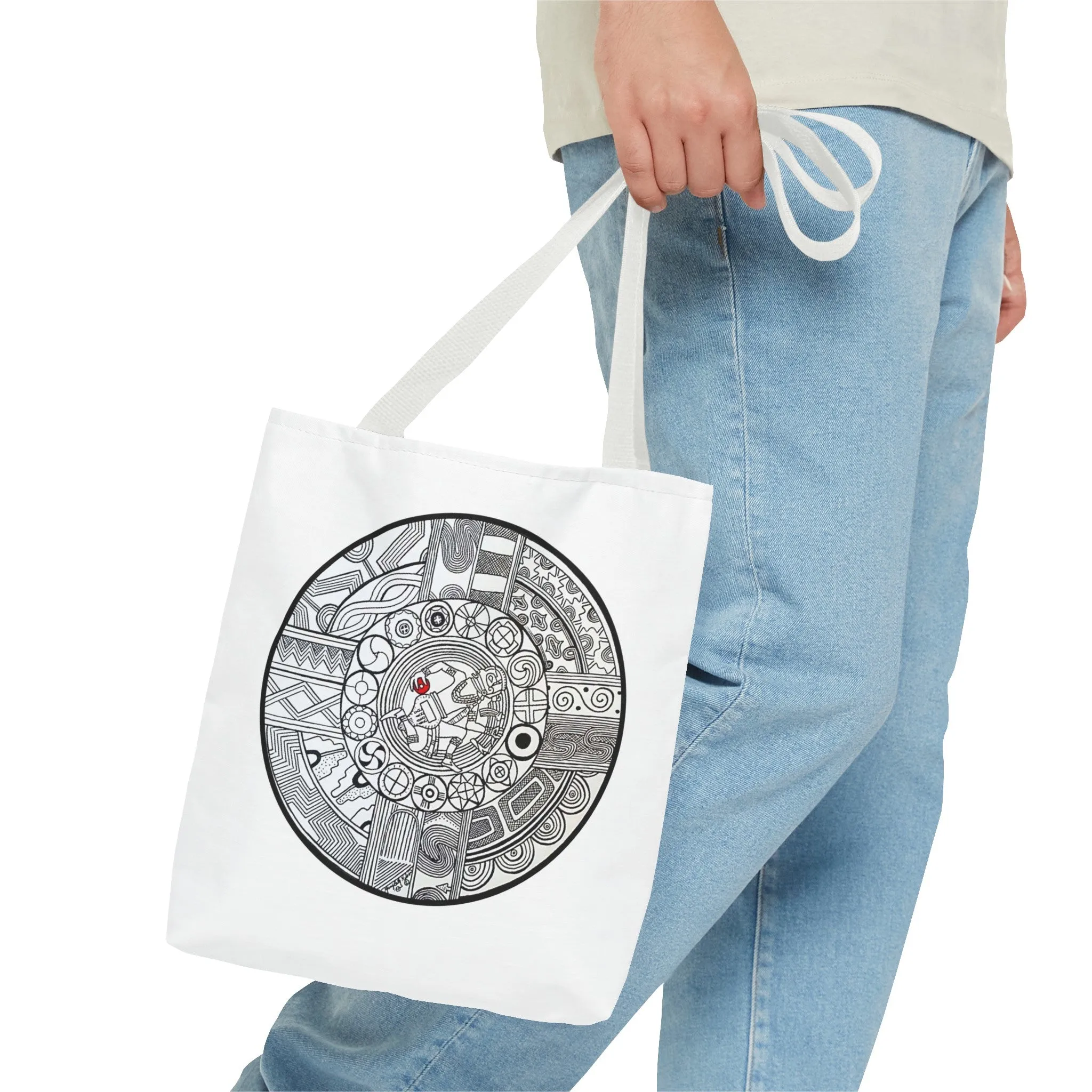 Native Tote Bag , SouthEastern Style, Ancient Tribal Mound Symbology, Chunkey player, Native American, Powwow Bag
