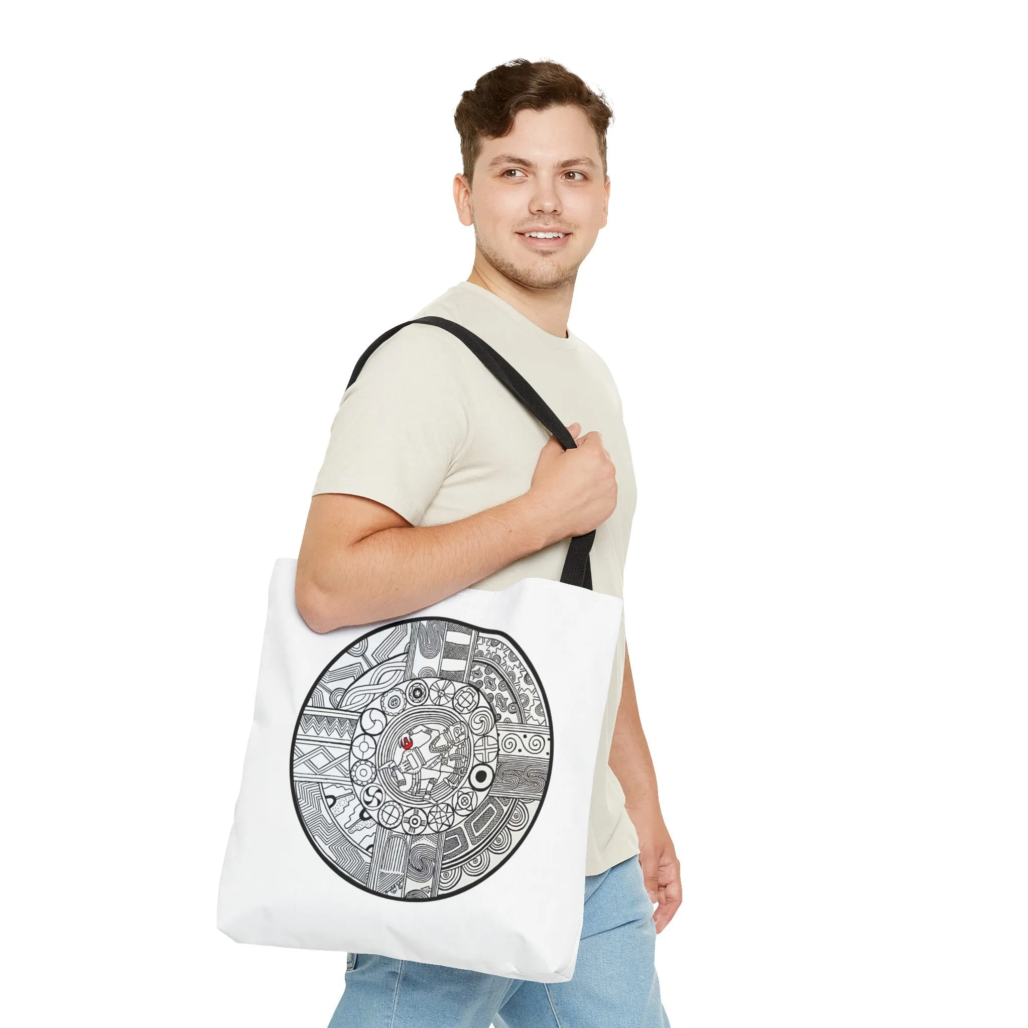Native Tote Bag , SouthEastern Style, Ancient Tribal Mound Symbology, Chunkey player, Native American, Powwow Bag