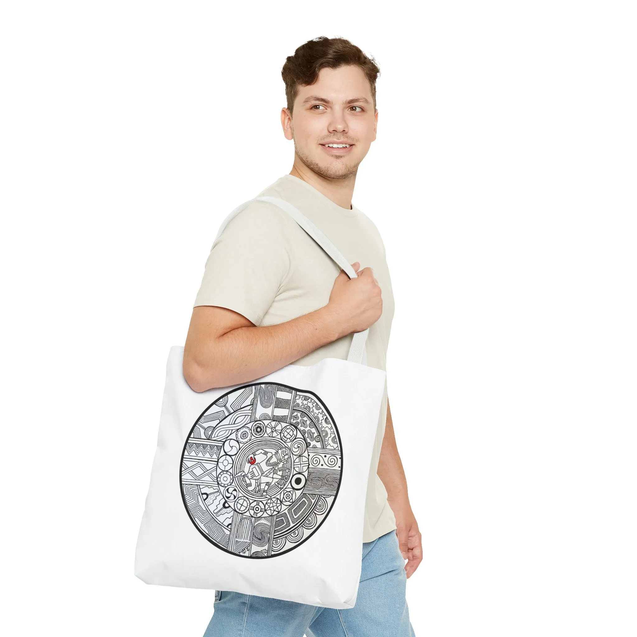 Native Tote Bag , SouthEastern Style, Ancient Tribal Mound Symbology, Chunkey player, Native American, Powwow Bag