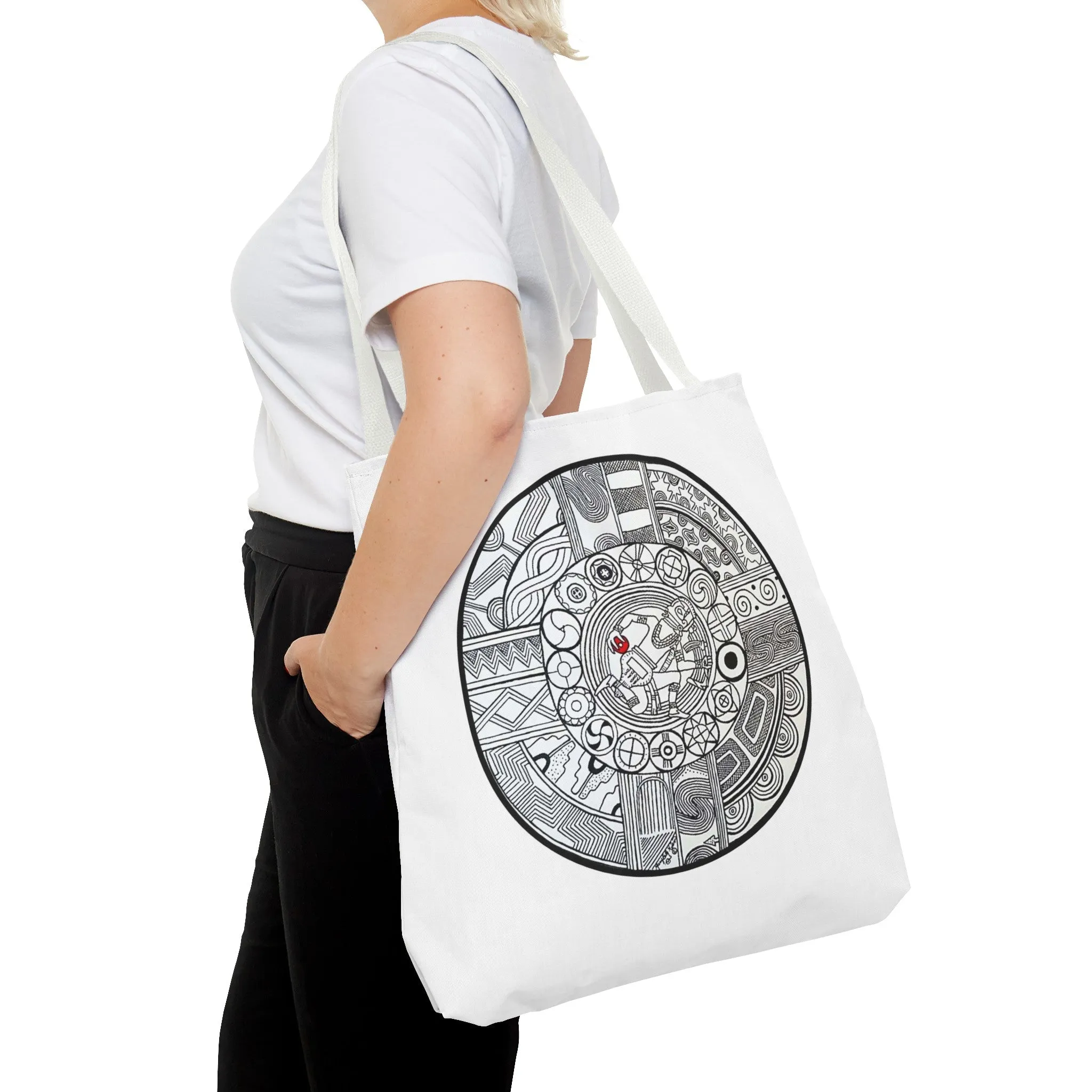 Native Tote Bag , SouthEastern Style, Ancient Tribal Mound Symbology, Chunkey player, Native American, Powwow Bag