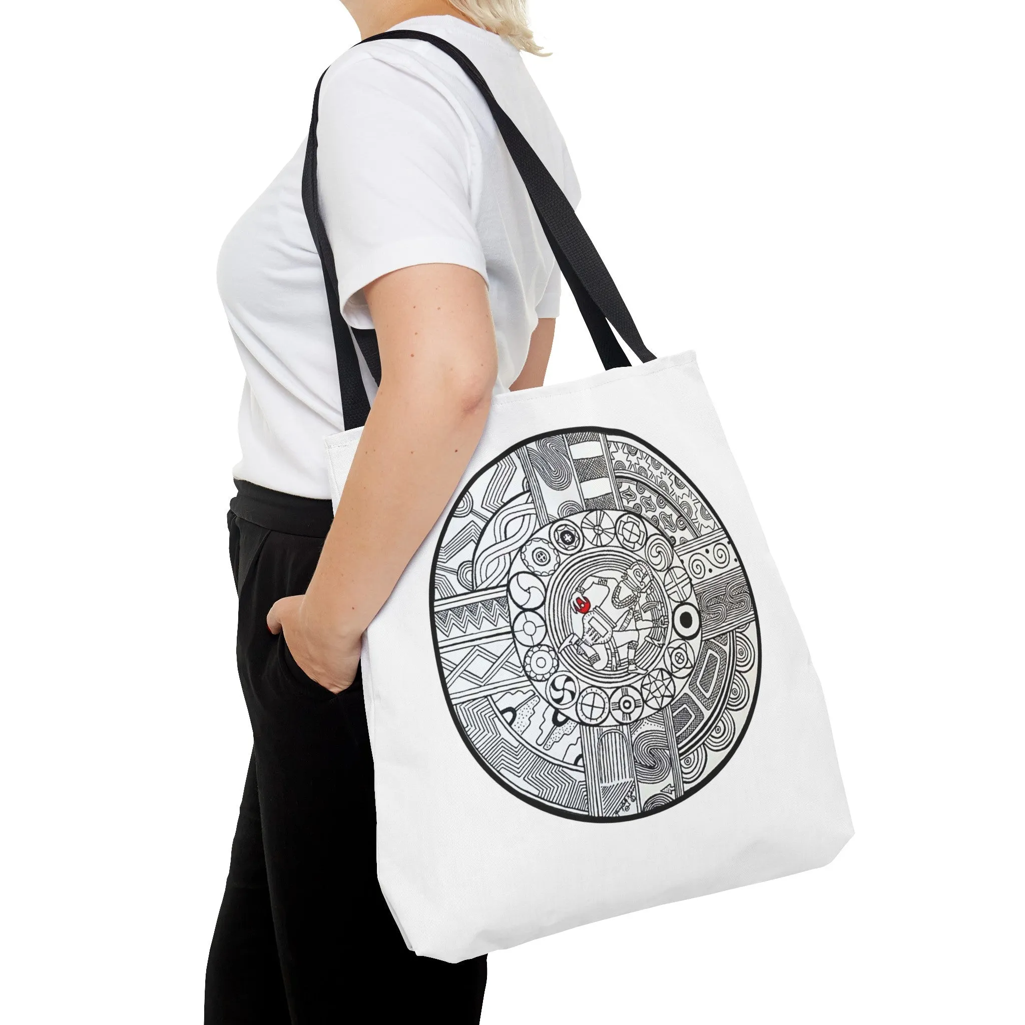 Native Tote Bag , SouthEastern Style, Ancient Tribal Mound Symbology, Chunkey player, Native American, Powwow Bag