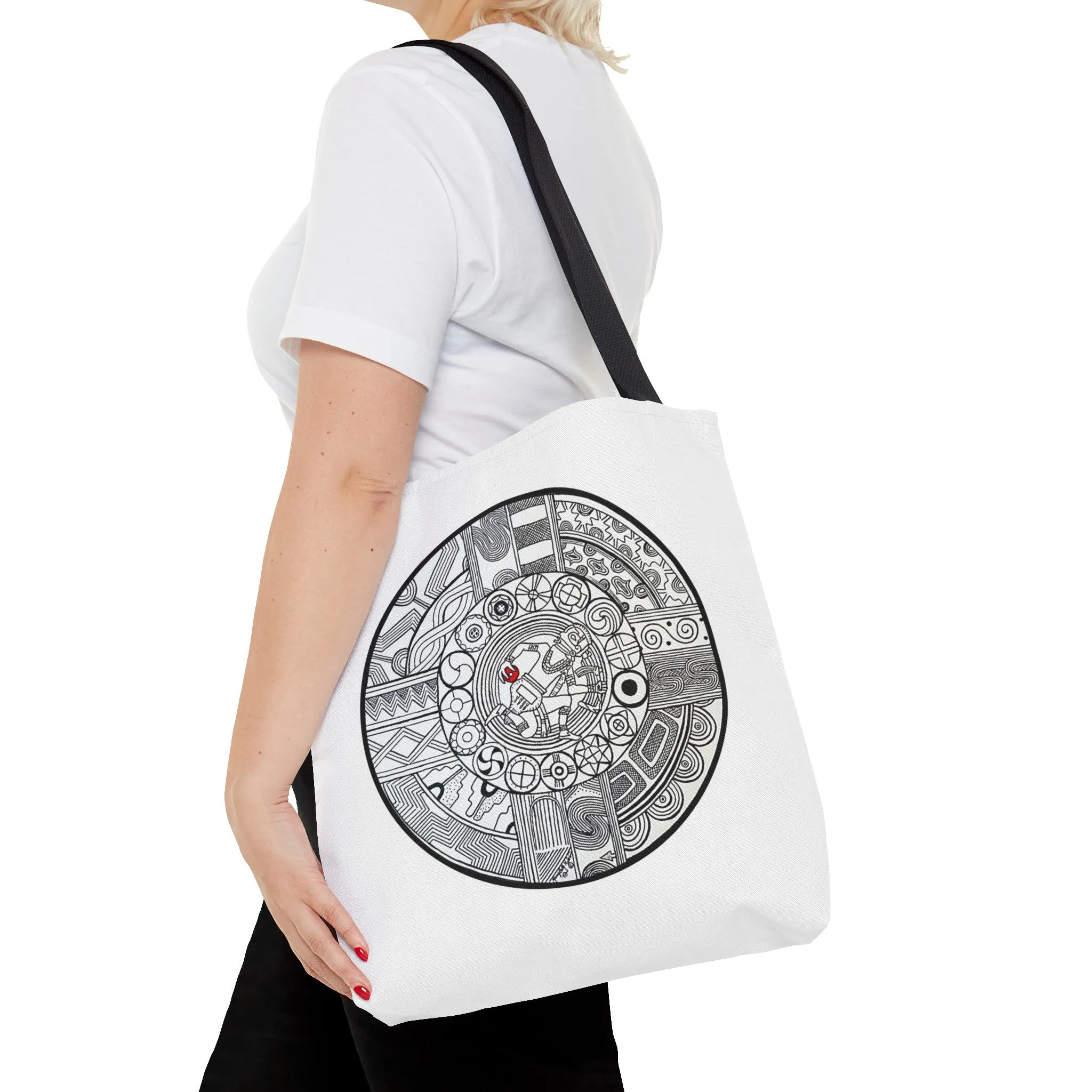 Native Tote Bag , SouthEastern Style, Ancient Tribal Mound Symbology, Chunkey player, Native American, Powwow Bag