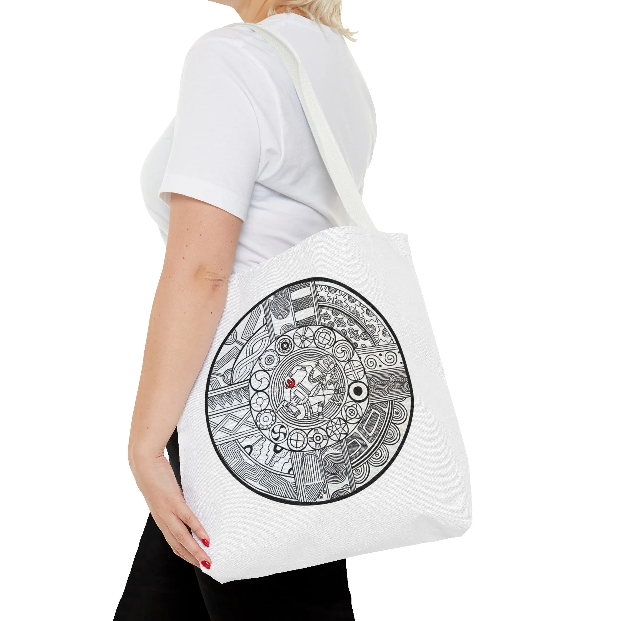 Native Tote Bag , SouthEastern Style, Ancient Tribal Mound Symbology, Chunkey player, Native American, Powwow Bag