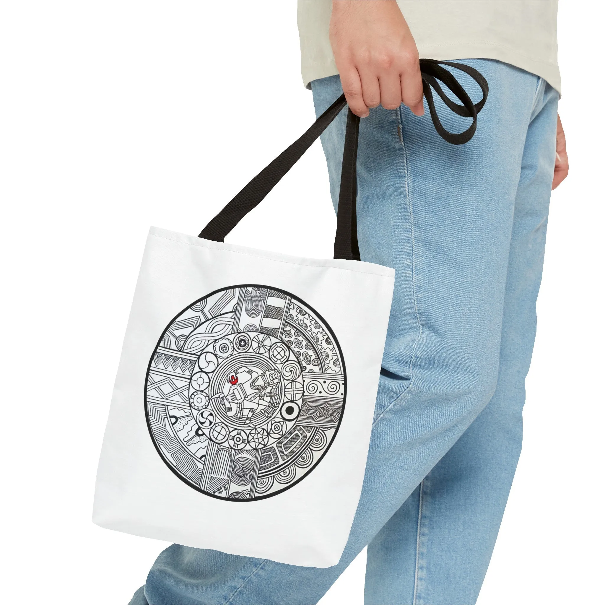 Native Tote Bag , SouthEastern Style, Ancient Tribal Mound Symbology, Chunkey player, Native American, Powwow Bag