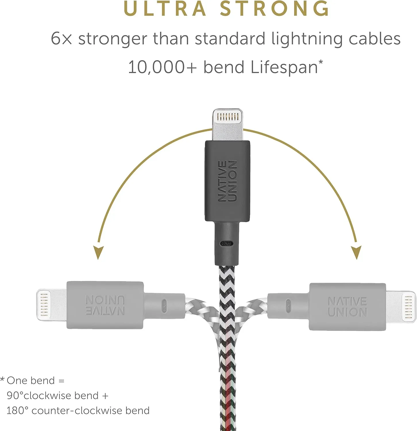 Native Union BELT Cable XL - 10ft Ultra-Strong Reinforced [MFi Certified] Durable Lightning to USB Charging Cable with Leather Strap compatible with iPhone 14, iPhone 13, iPhone 12 and Earlier (Zebra)