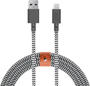 Native Union BELT Cable XL - 10ft Ultra-Strong Reinforced [MFi Certified] Durable Lightning to USB Charging Cable with Leather Strap compatible with iPhone 14, iPhone 13, iPhone 12 and Earlier (Zebra)