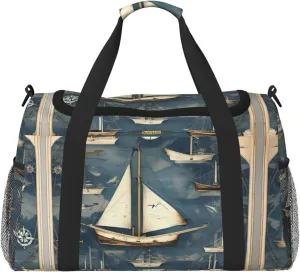 Nautical Sailboat Map print Large Canvas Travel Duffel Bag Weekender Bags for Women Overnight Bag Carry On Tote Bag