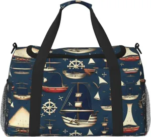 Nautical Sailing Pirate Theme print Large Canvas Travel Duffel Bag Weekender Bags for Women Overnight Bag Carry On Tote Bag
