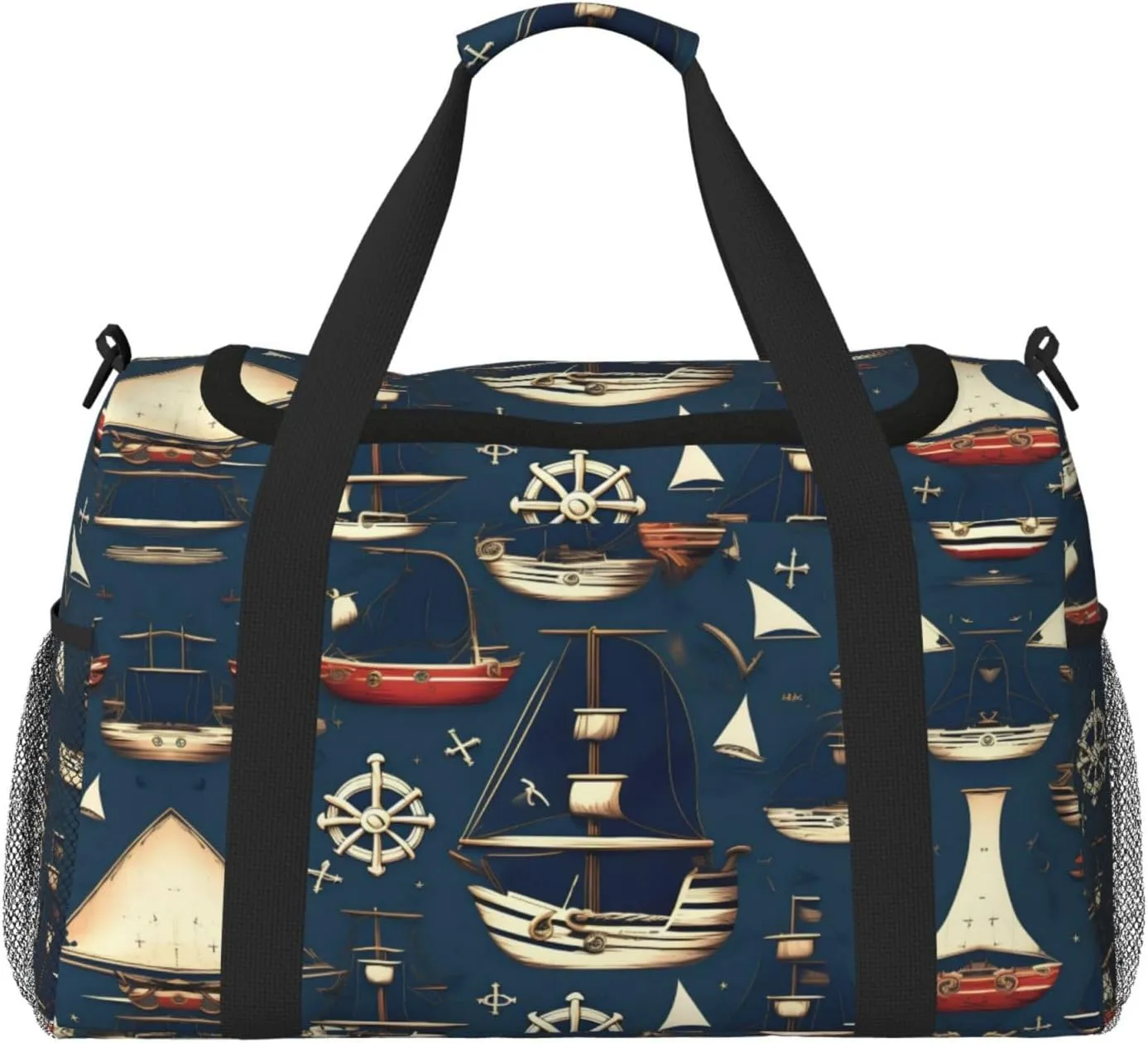 Nautical Sailing Pirate Theme print Large Canvas Travel Duffel Bag Weekender Bags for Women Overnight Bag Carry On Tote Bag