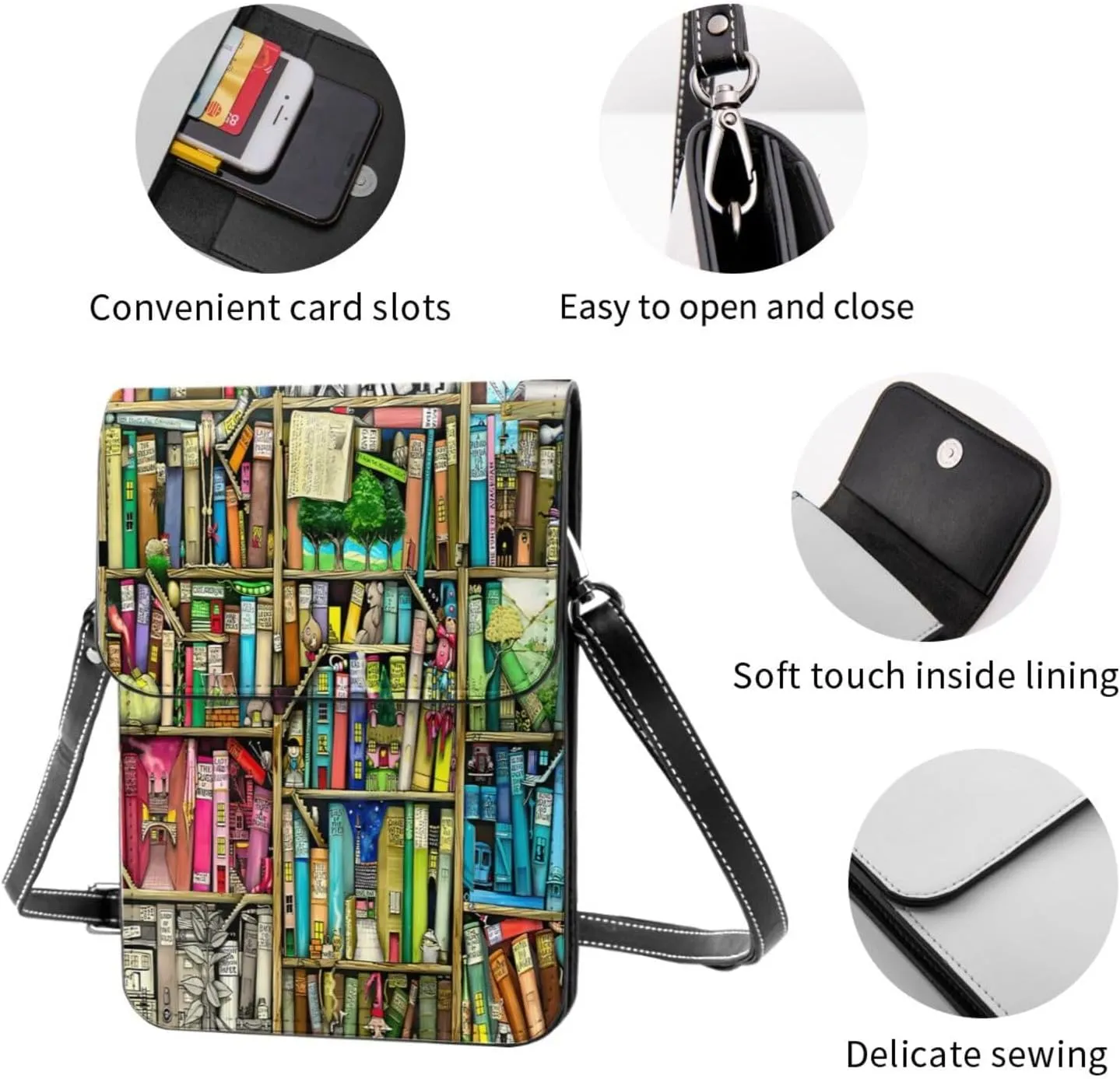 Navy Blue And White Stripes Leather Crossbody Phone Purse for Women Cute Wallet Bags Lightweight Mini Sling Bag