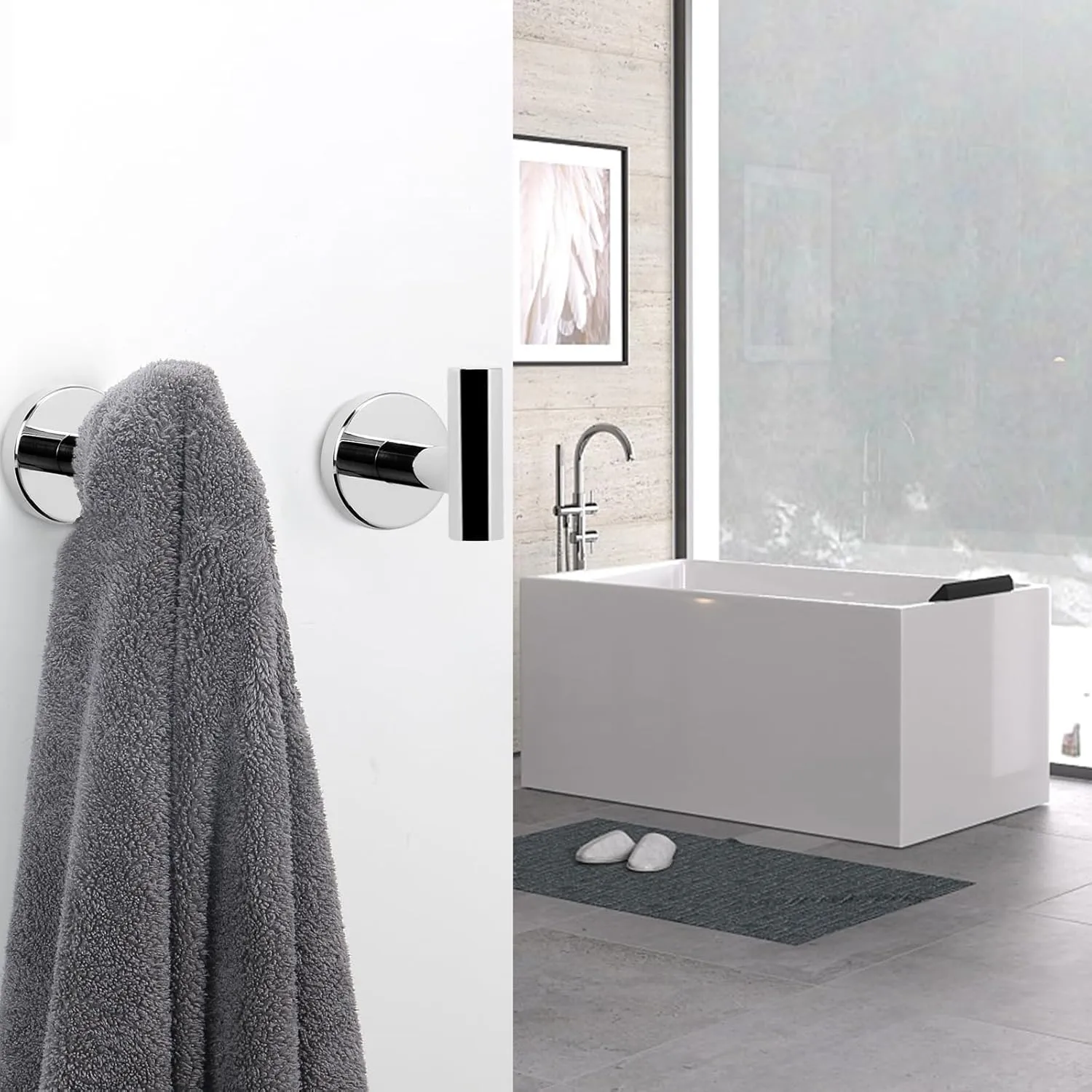 NearMoon Bath Towel Hooks- SUS 304 Stainless Steel Robe Hook Holder, Heavy Duty Coat Hook for Bathroom Livingroom Hotel Kitchen Garage, Wall Mounted (Chrome Finish, 8 Pack)