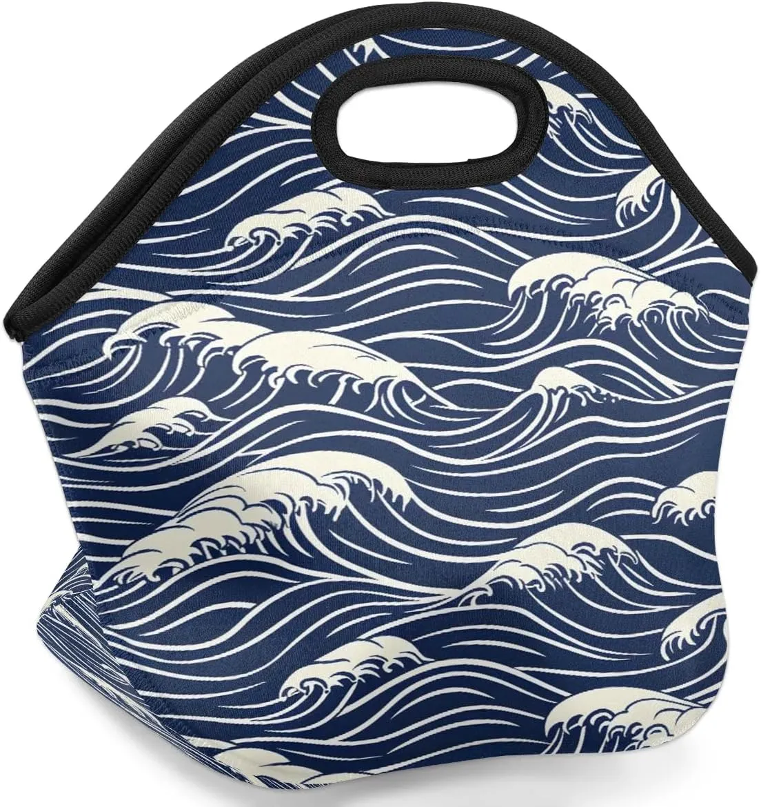 Neoprene Lunch Bags Seawater Print Lunch Tote for Men Women Reusable Lunch Tote Bag with Zipper for Work Office Travel Picnic