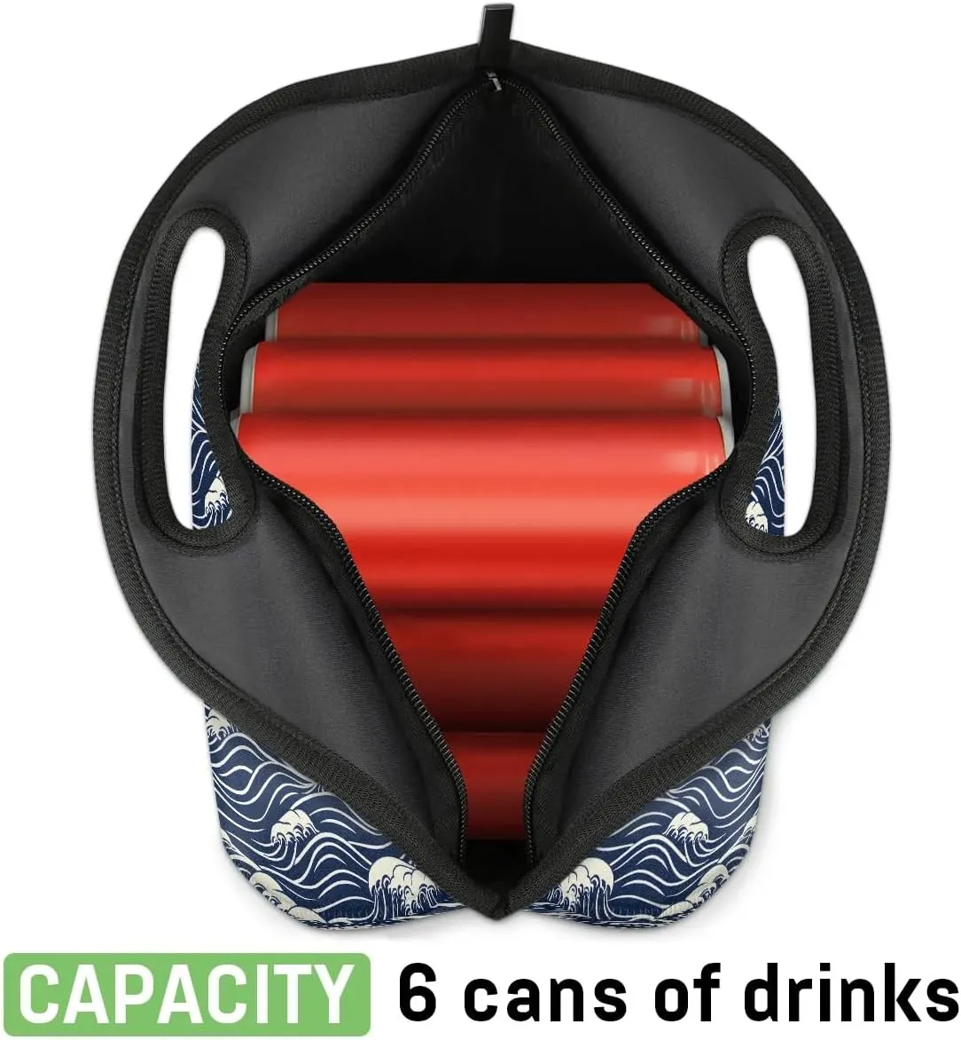 Neoprene Lunch Bags Seawater Print Lunch Tote for Men Women Reusable Lunch Tote Bag with Zipper for Work Office Travel Picnic