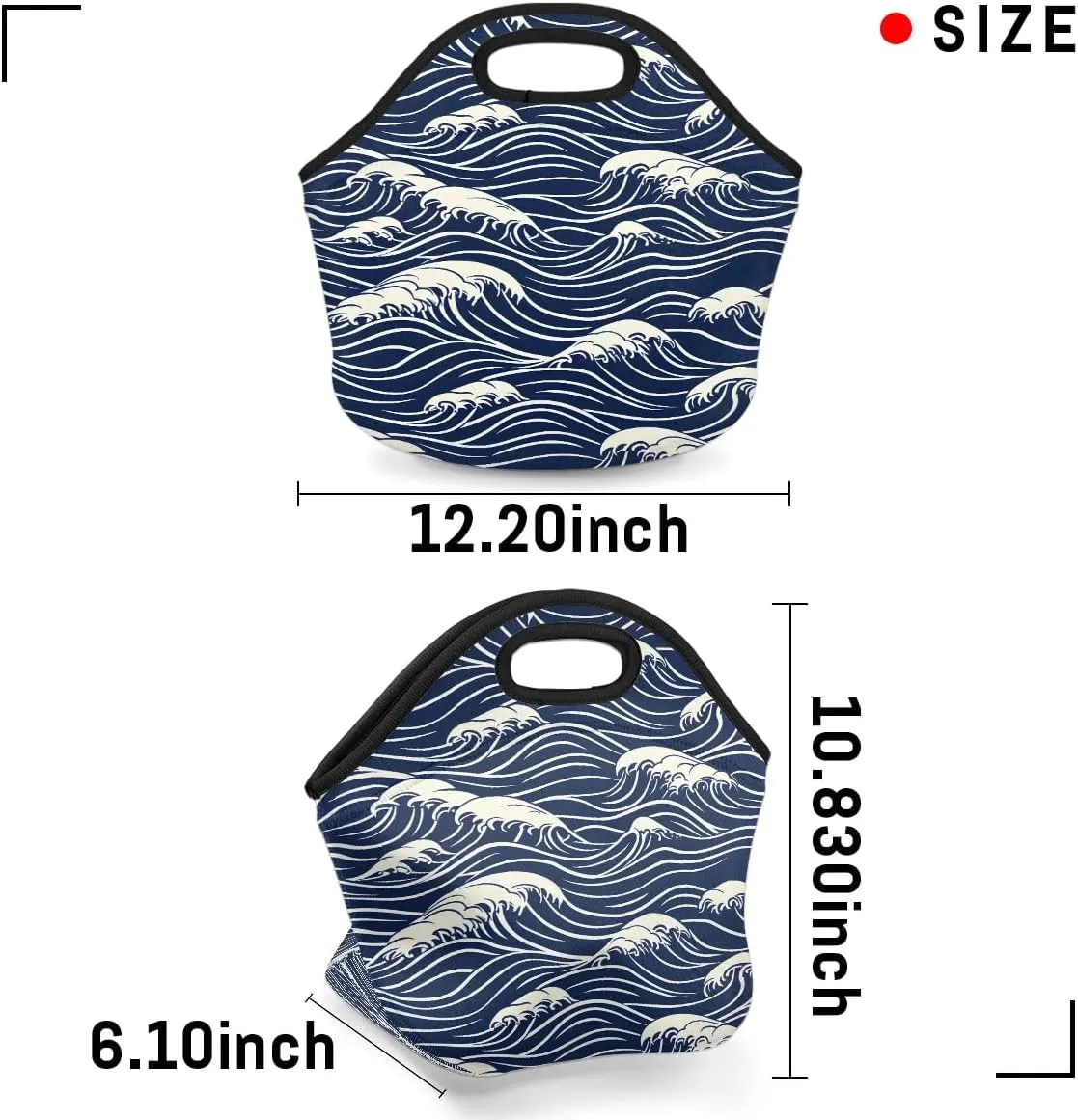 Neoprene Lunch Bags Seawater Print Lunch Tote for Men Women Reusable Lunch Tote Bag with Zipper for Work Office Travel Picnic