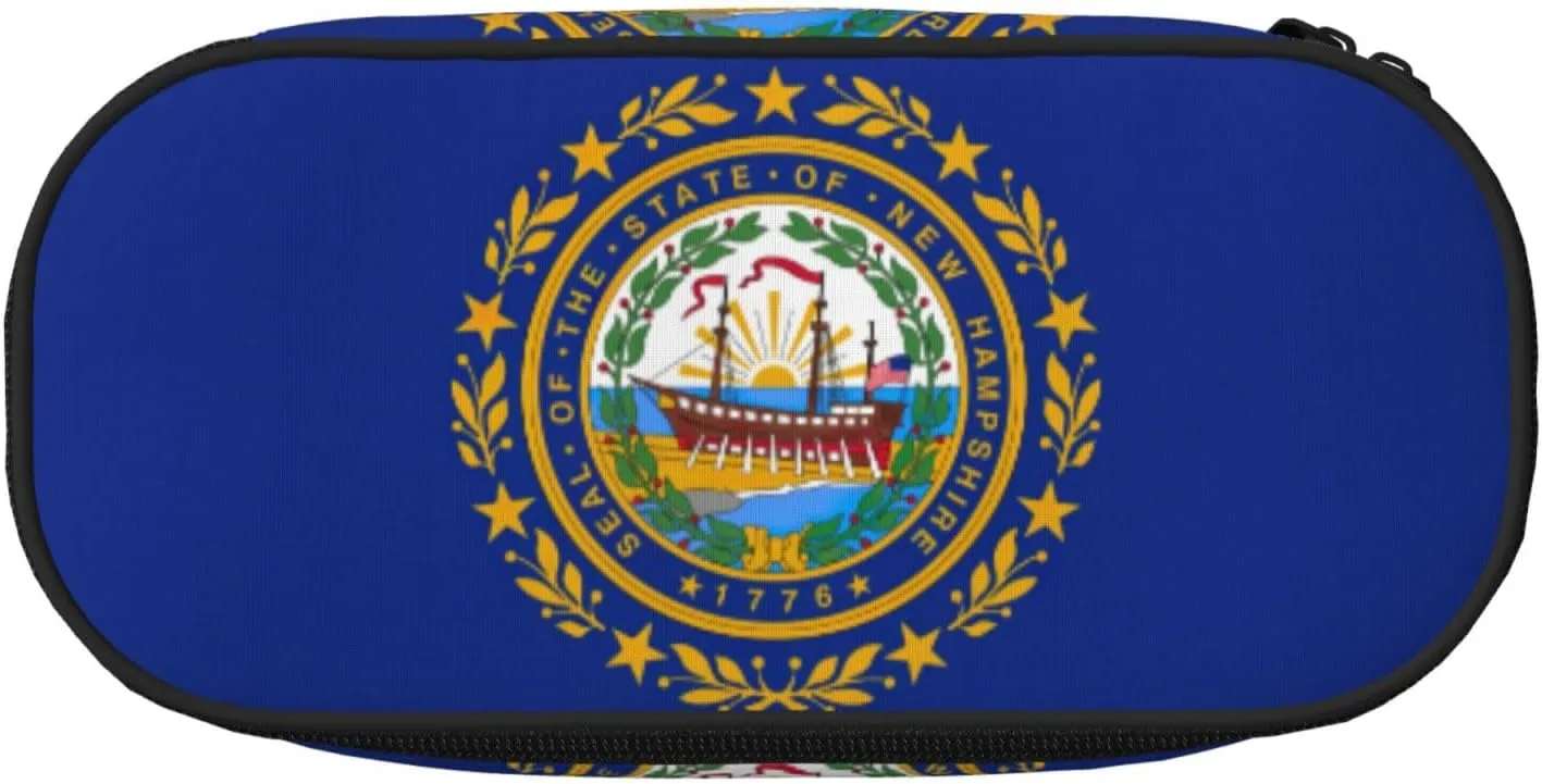 New Hampshire state flag print Big Capacity Pencil Pen Case Pouch Bag Home College Office Organizer for Adults Studen