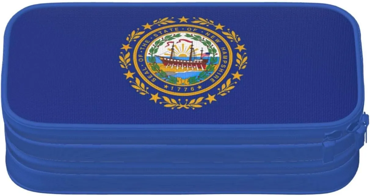 New Hampshire state flag print Double zip stationery bag for office.Pen Case,Travel bag makeup bag daily storage