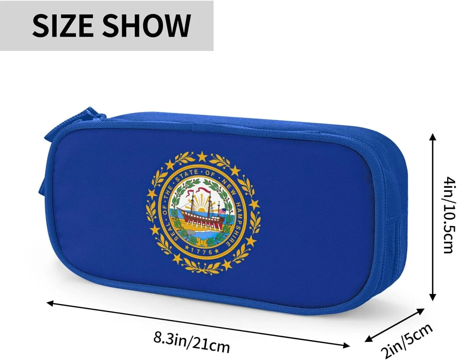 New Hampshire state flag print Double zip stationery bag for office.Pen Case,Travel bag makeup bag daily storage