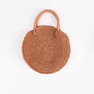 New Round woven Straw Beach Bag Vintage Handmade Woven Shoulder Bag circle Rattan bags Bohemian Summer Vacation Casual Bags