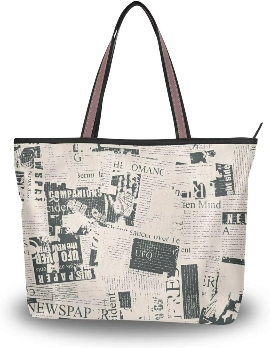 Newspaper Pattern Fashion Shoulder Bags Tote Bags Handbags For Women, L