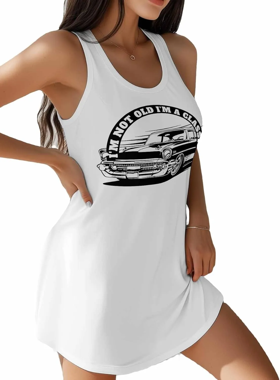 Nightgowns for Women Vintage Old Car Pattern Sleeveless Sleepwear Racerback Women's Nightgowns & Sleepshirts S-4XL