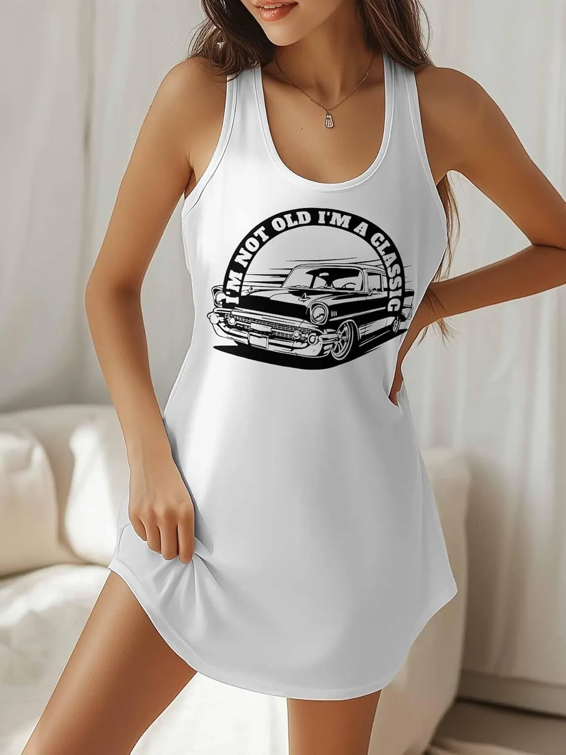 Nightgowns for Women Vintage Old Car Pattern Sleeveless Sleepwear Racerback Women's Nightgowns & Sleepshirts S-4XL