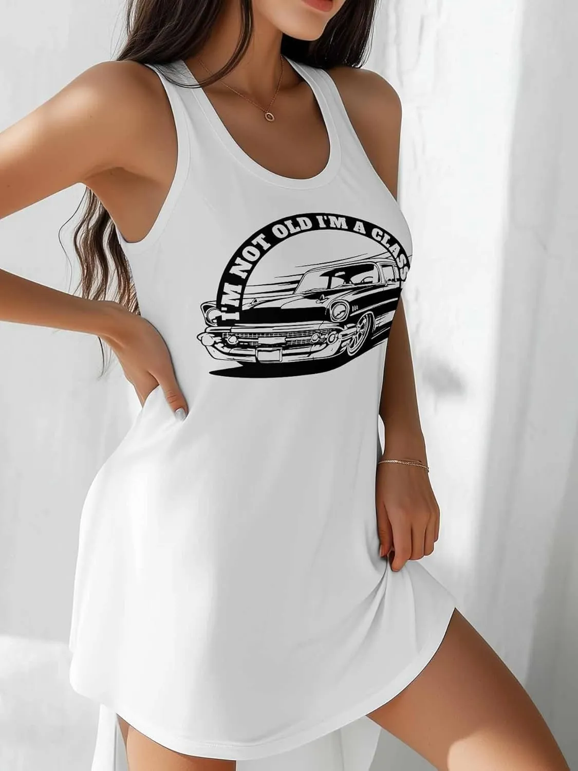 Nightgowns for Women Vintage Old Car Pattern Sleeveless Sleepwear Racerback Women's Nightgowns & Sleepshirts S-4XL