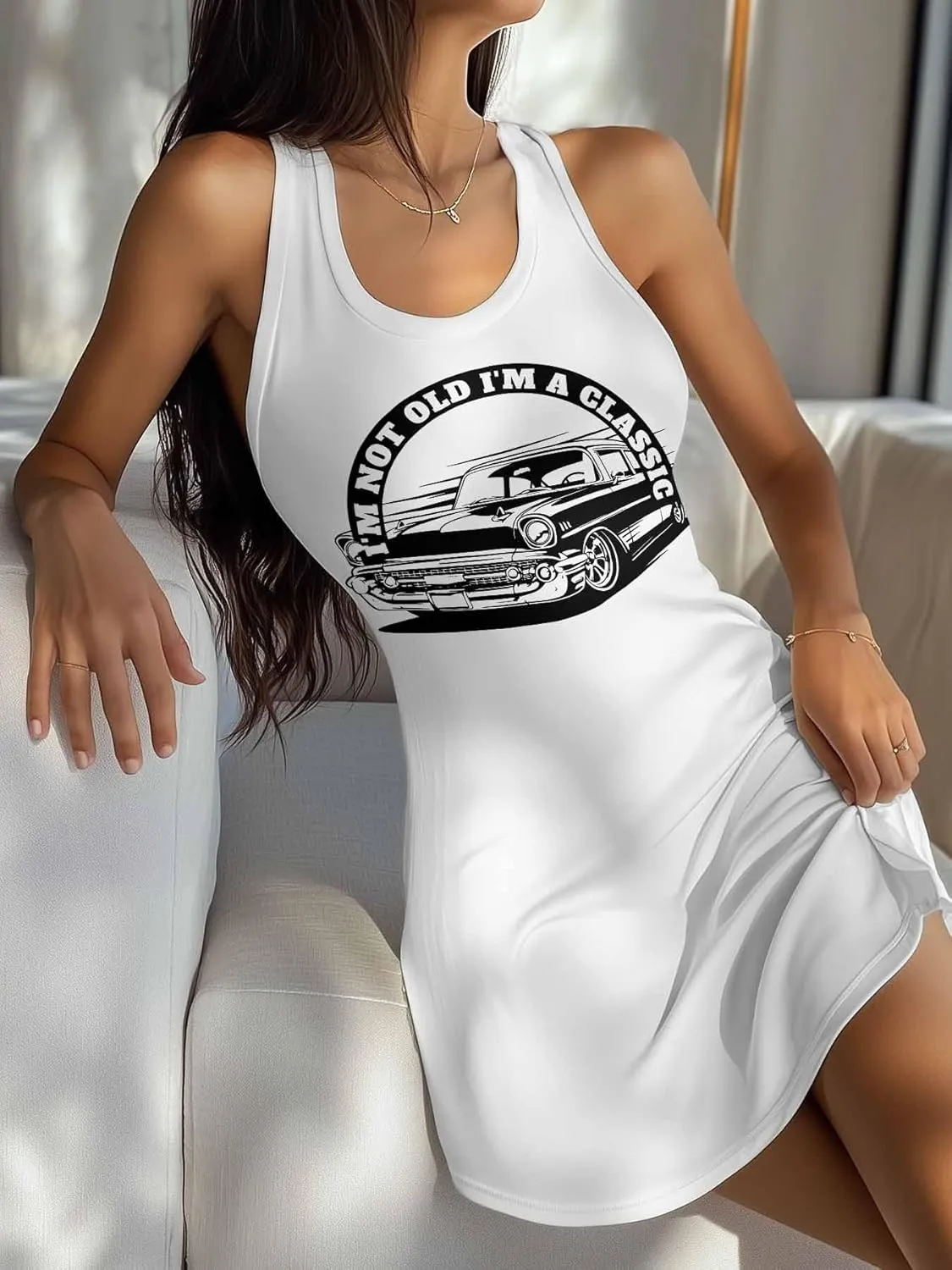 Nightgowns for Women Vintage Old Car Pattern Sleeveless Sleepwear Racerback Women's Nightgowns & Sleepshirts S-4XL